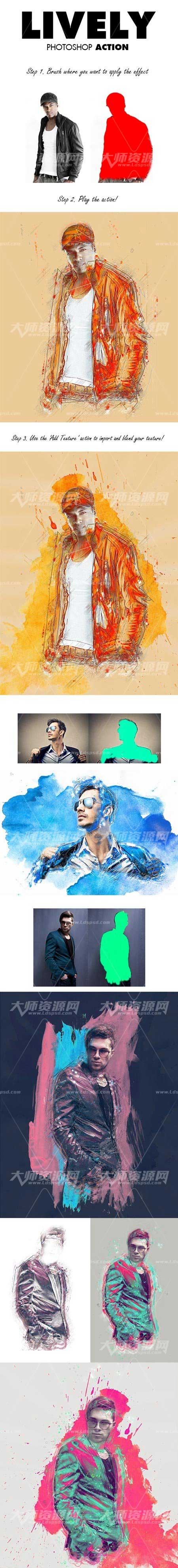 Lively Photoshop Action,PS动作－水墨线条